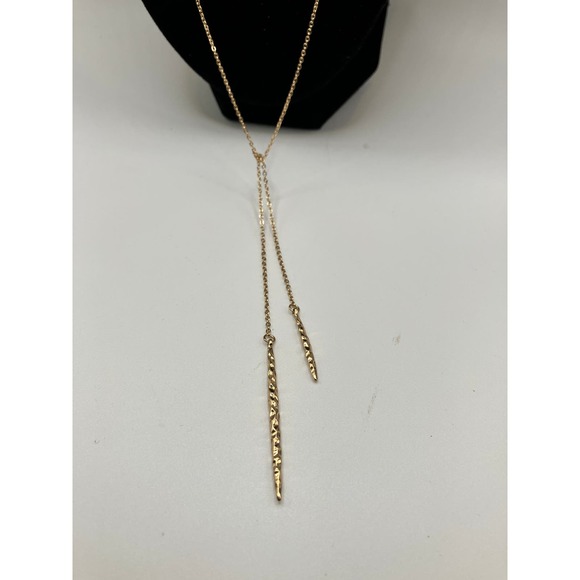 Gold-tone 2-Tier Beaded with 2 Long Dangles Chain Necklace! - Picture 4 of 5